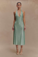 Genie Diamante Halter Midi Dress - Mint