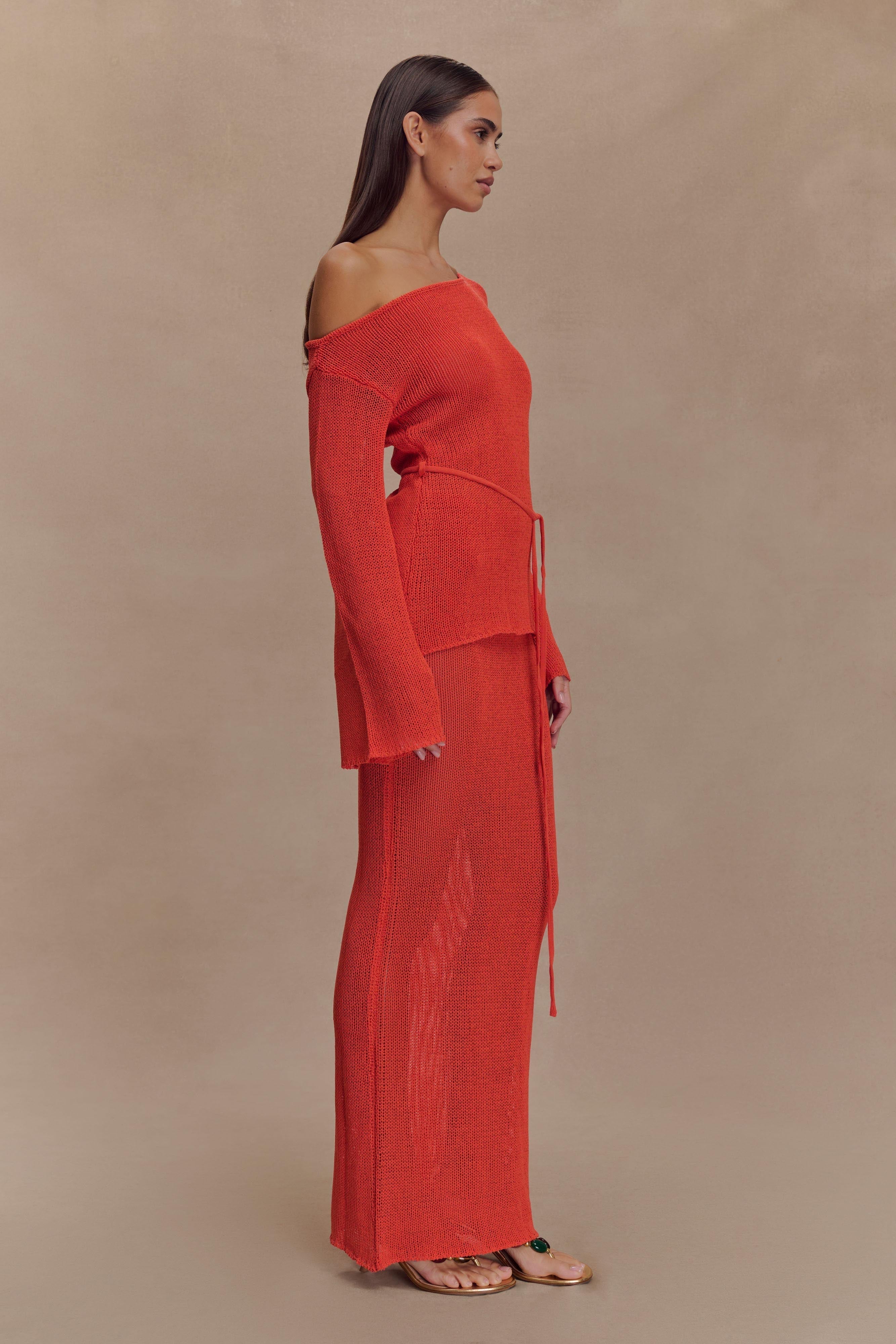 Reagan Off Shoulder Knit Top - Orange