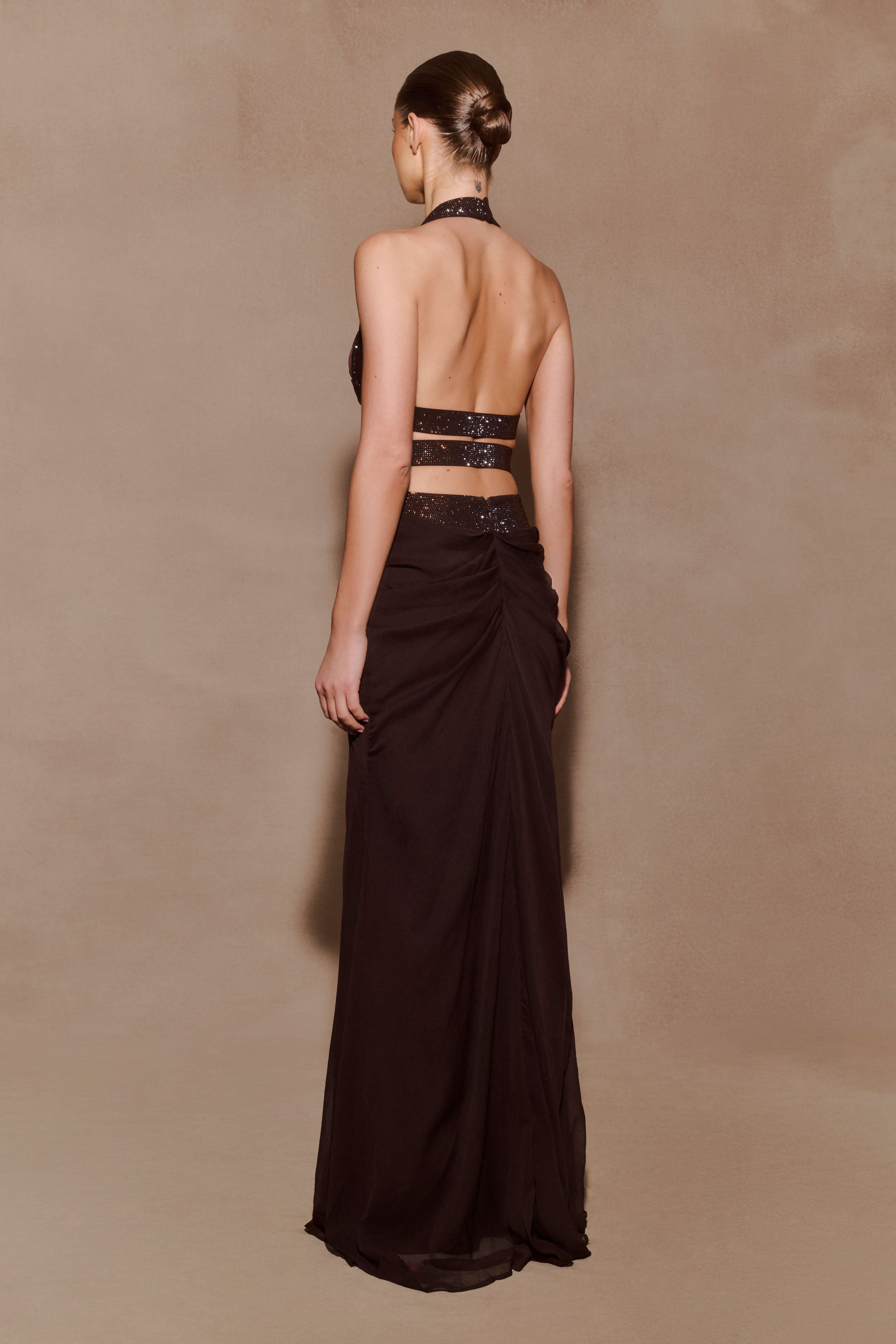Siren Satin And Diamante Halter Top - Dark Chocolate