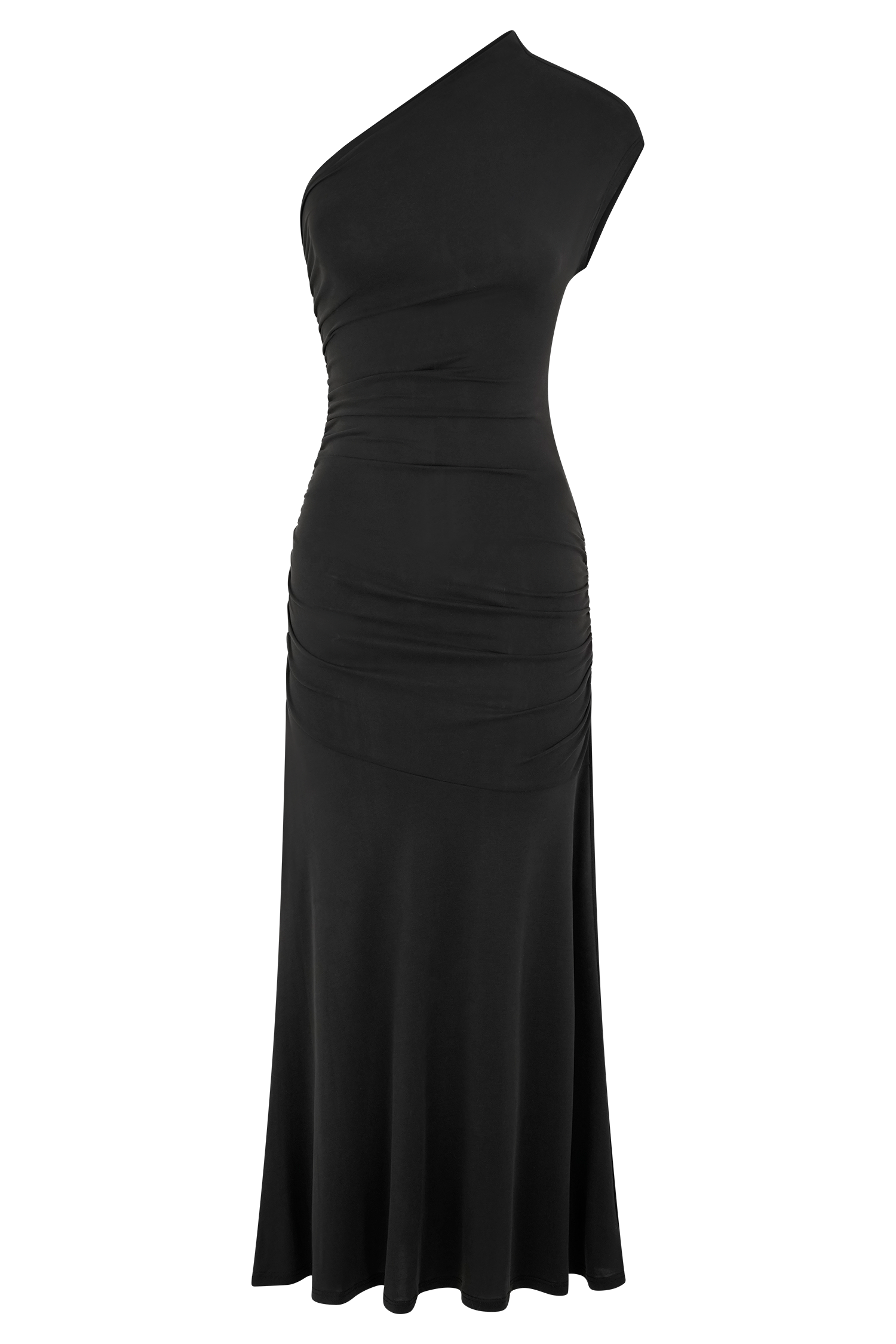 Chloe Peached Jersey One Shoulder Midi Dress - Black